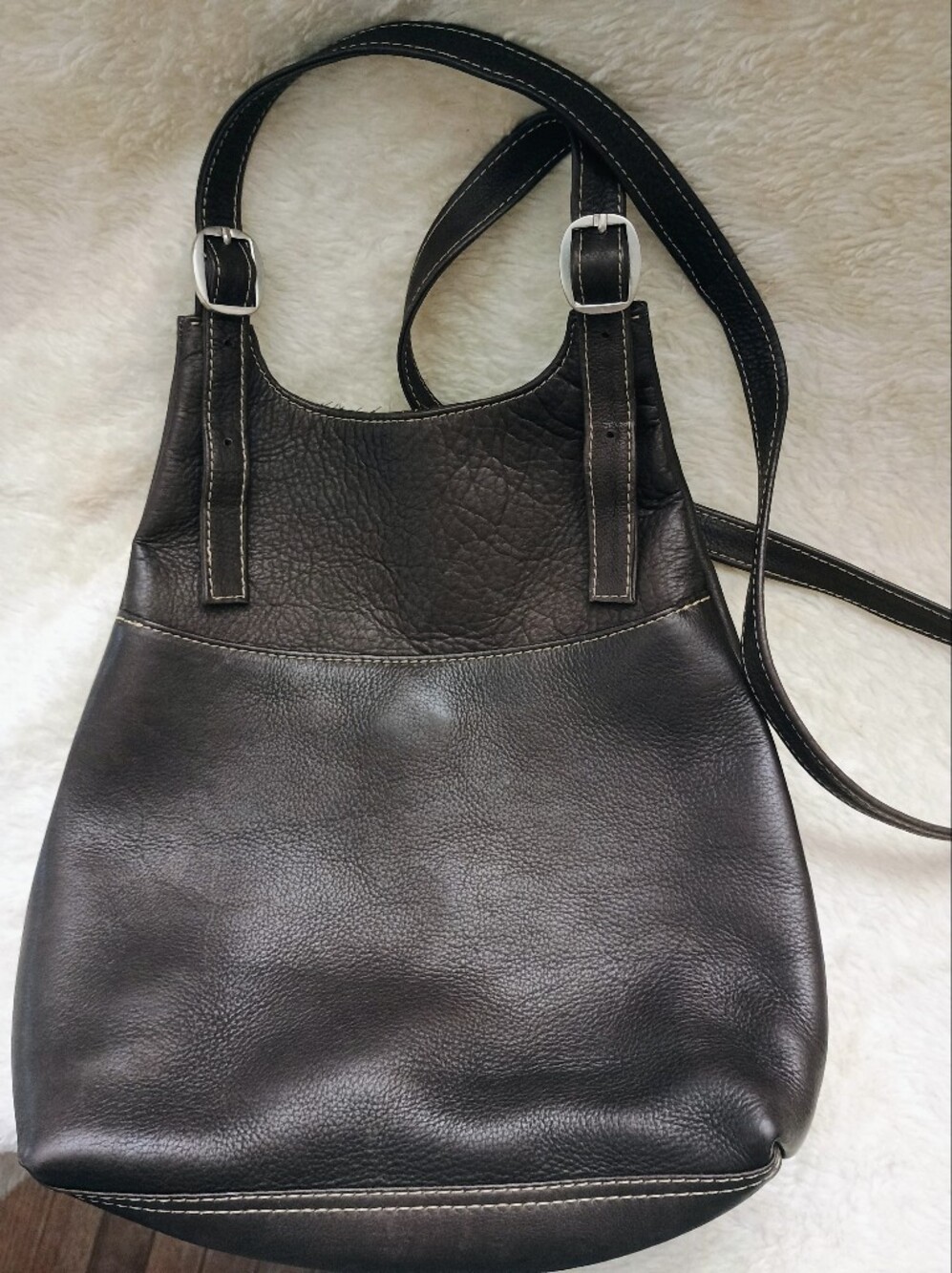 Vintage Le Donne Dark Brown Pebbled Leather Bucket Bag Shoulder Purse